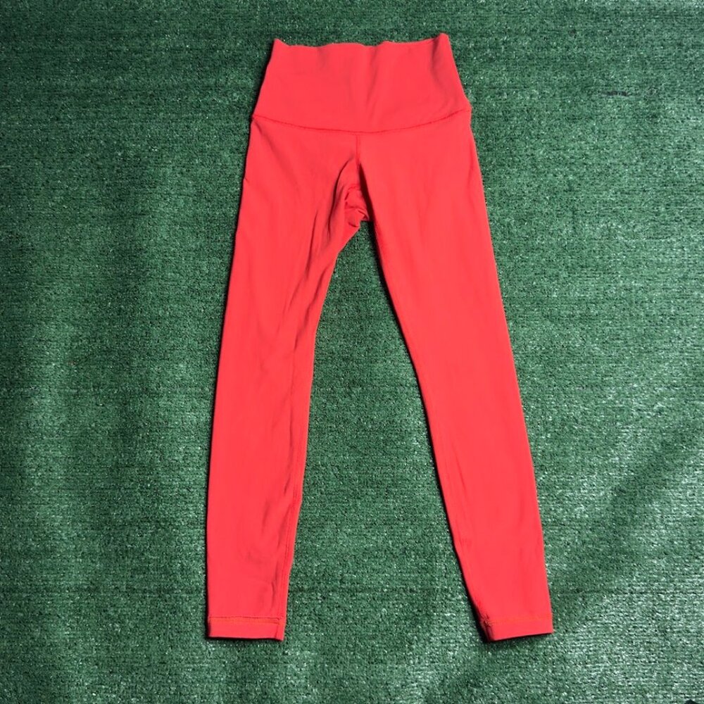 Lululemon High Rise 7/8 Leggings Pants Solid Orange Size 6 Reversible Yoga Pants